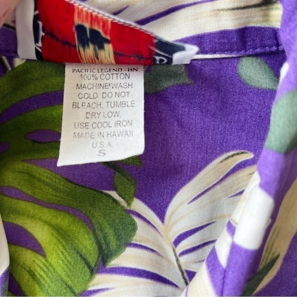 Y2K Hawaiian Shirt Button Front Shirt Floral Palm Print Purple Cotton Hawaii S - Picture 6 of 11